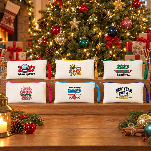 Estuche de Navidad – 9 diseños de Navidad y Año Nuevo 2027, estuche de tela con cremallera en 6 colores 21 × 10 cm – algodón - Pamusan.es