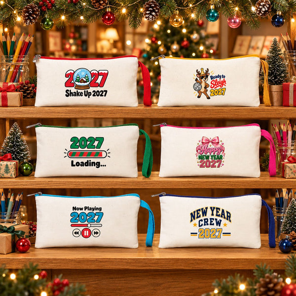 Estuche de Navidad – 9 diseños de Navidad y Año Nuevo 2027, estuche de tela con cremallera en 6 colores 21 × 10 cm – algodón - Pamusan.es