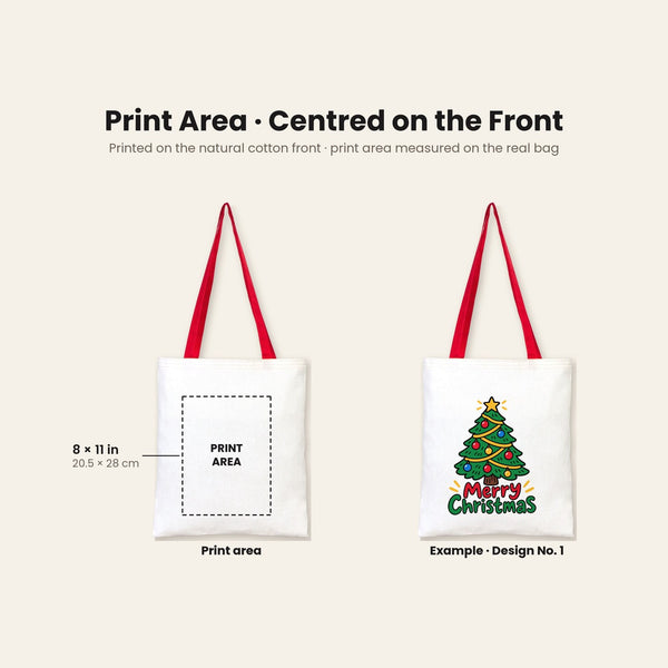 Bolsas de regalo grandes para Navidad – tote bag de algodón natural 35 × 40 cm con asas rojas, verdes o mostaza, 9 diseños de Navidad y Año Nuevo 2027 - Pamusan.es