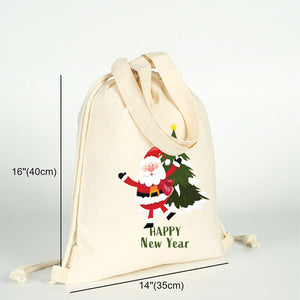 Mochila saco de Navidad medidas 40 cm × 35 cm con diseño de Papá Noel Happy New Year – Pamusan.es