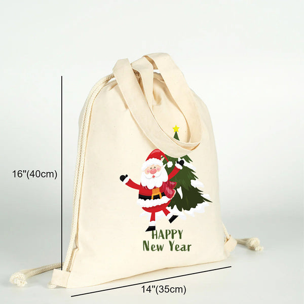 Mochila saco de Navidad medidas 40 cm × 35 cm con diseño de Papá Noel Happy New Year – Pamusan.es