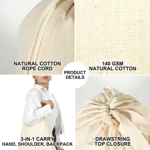 Mochila saco de Navidad detalles del producto – cordón de algodón natural, algodón natural 140 g/m², 3 formas de llevarla, cierre con cordón – Pamusan.es