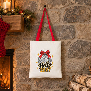 Bolsas de regalo grandes para Navidad – tote bag de algodón natural 35 × 40 cm con asas rojas, verdes o mostaza, 9 diseños de Navidad y Año Nuevo 2027 - Pamusan.es