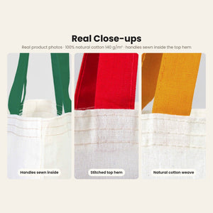 Bolsas de regalo grandes para Navidad – tote bag de algodón natural 35 × 40 cm con asas rojas, verdes o mostaza, 9 diseños de Navidad y Año Nuevo 2027 - Pamusan.es