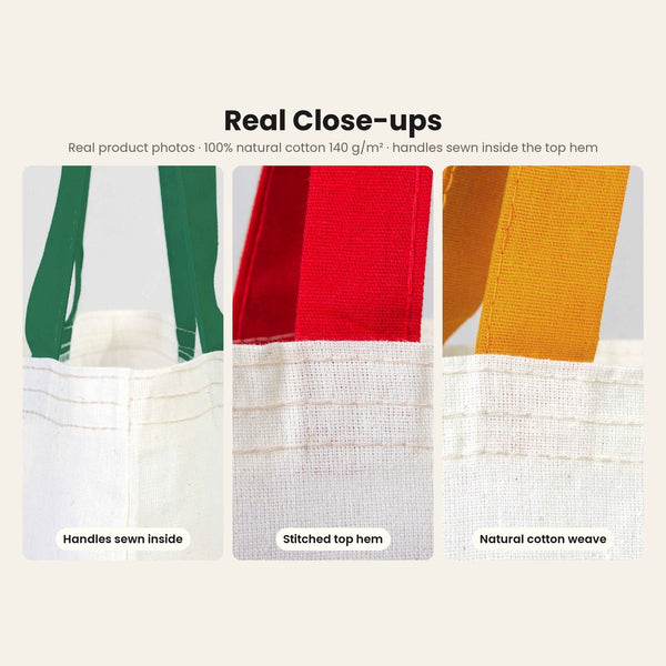 Bolsas de regalo grandes para Navidad – tote bag de algodón natural 35 × 40 cm con asas rojas, verdes o mostaza, 9 diseños de Navidad y Año Nuevo 2027 - Pamusan.es