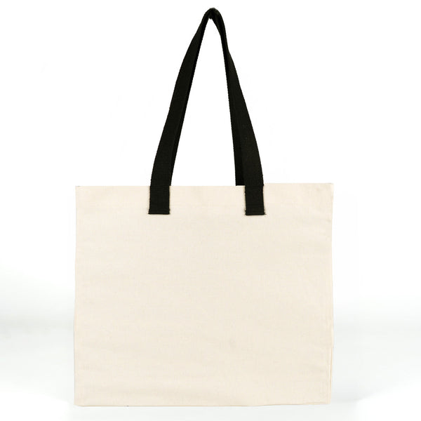 Bolsa de tela lisa de 40 x 35 x 15 cm en estudio, vista frontal en algodón natural
