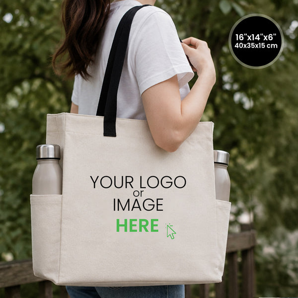 Bolsa de tela personalizada de 40 x 35 x 15 cm con tu logo o diseño impreso en la parte delantera