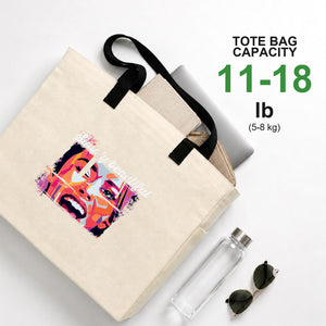 Bolsa de tela impresa con capacidad de 5-8 kg con un portátil, una botella de agua y unas gafas de sol
