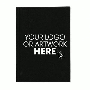 Black canvas notebook front cover with your logo or artwork placeholder – custom logo notebook | Pamusan.com