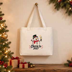 Christmas Canvas Tote Bags Bulk – 18" × 14" × 3" (45 × 35 × 8 cm) with Beige, Red or Black Knitted Handles, 9 Happy New Year 2027 Designs - Pamusan.com