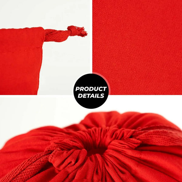 Christmas Drawstring Gift Bags Bulk – 12" × 16" (30 × 40 cm) Cotton Bags in Red, Black or Natural, 9 Holiday & New Year 2027 Designs - Pamusan.com