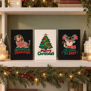 Christmas Journal Bulk – Canvas Notebook A5 5.5" × 7.9" (14 × 20 cm), 9 Holiday & New Year 2027 Designs, Natural or Black Cover - Pamusan.com