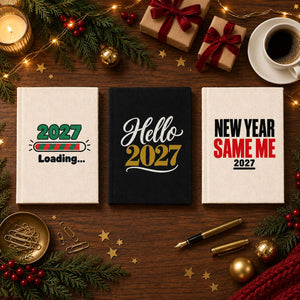 Christmas Journal Bulk – Canvas Notebook A5 5.5" × 7.9" (14 × 20 cm), 9 Holiday & New Year 2027 Designs, Natural or Black Cover - Pamusan.com