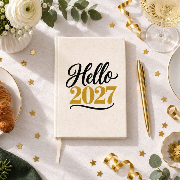 Christmas Journal Bulk – Canvas Notebook A5 5.5" × 7.9" (14 × 20 cm), 9 Holiday & New Year 2027 Designs, Natural or Black Cover - Pamusan.com