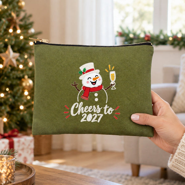 Neceser de maquillaje de Navidad – 9 diseños de Navidad y Año Nuevo 2027, con cremallera 21 × 15 cm – algodón - Pamusan.es