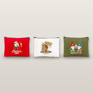 Neceser de maquillaje de Navidad – 9 diseños de Navidad y Año Nuevo 2027, con cremallera 21 × 15 cm – algodón - Pamusan.es