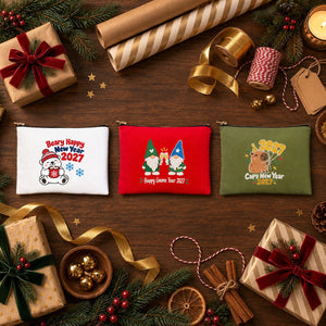 Neceser de maquillaje de Navidad – 9 diseños de Navidad y Año Nuevo 2027, con cremallera 21 × 15 cm – algodón - Pamusan.es