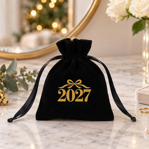 Christmas Party Favors – Velvet Gift Bags 4" × 5" (10 × 13 cm) with Rose Top Drawstring, Red, Green or Black, 9 Holiday & New Year 2027 Designs - Pamusan.com