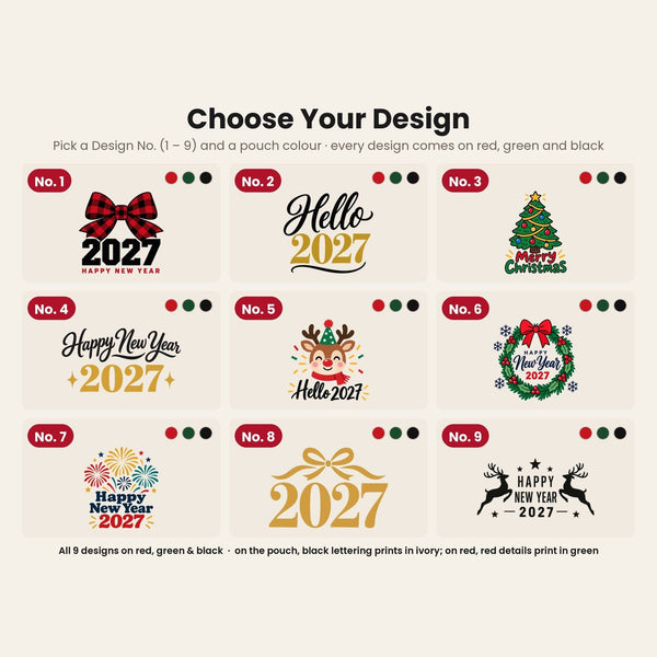 Christmas Party Favors – Velvet Gift Bags 4" × 5" (10 × 13 cm) with Rose Top Drawstring, Red, Green or Black, 9 Holiday & New Year 2027 Designs - Pamusan.com
