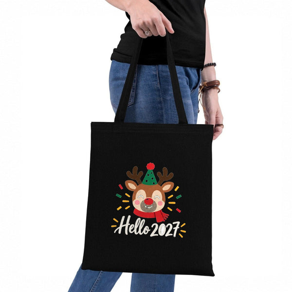 Christmas Tote Bags Bulk – 14" × 16" (35 × 40 cm) Cotton Gabardine Totes in Natural, Red or Black, 9 Happy New Year 2027 Designs - Pamusan.com