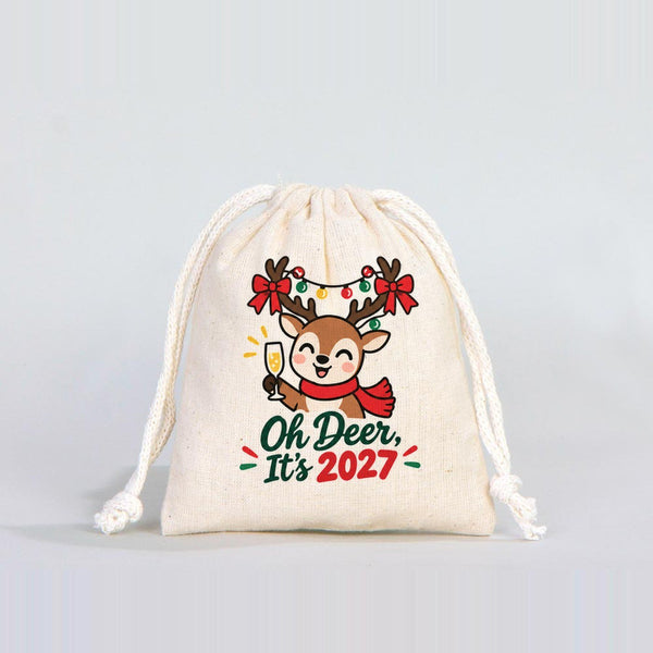 Christmas Treat Bags Bulk – Small Cotton Muslin Drawstring Gift Bags 4" × 5" (10 × 13 cm), Red, Green or Natural Cord, 9 Holiday & New Year 2027 Designs - Pamusan.com