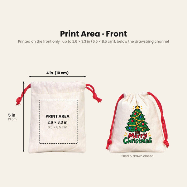 Christmas Treat Bags Bulk – Small Cotton Muslin Drawstring Gift Bags 4" × 5" (10 × 13 cm), Red, Green or Natural Cord, 9 Holiday & New Year 2027 Designs - Pamusan.com