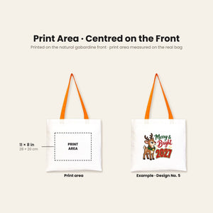 Colorful Tote Bags Bulk – Christmas & New Year 2027 Cotton Totes 16" × 14" (40 × 35 cm) with Black, Red or Orange Handles, 9 Designs - Pamusan.com