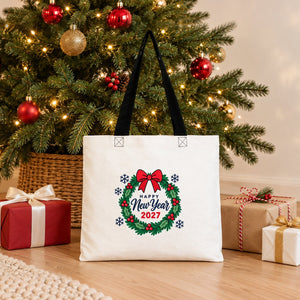 Colorful Tote Bags Bulk – Christmas & New Year 2027 Cotton Totes 16" × 14" (40 × 35 cm) with Black, Red or Orange Handles, 9 Designs - Pamusan.com