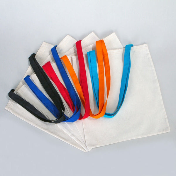 Cotton Tote Bag with Turquoise Handles – 14x16 in Reusable Plain Cotton Bag - Pamusan.com