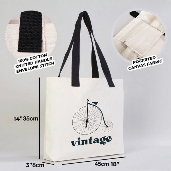 Bolsa de lona con asas negras y bolsillo interior, medidas 45x35x8 cm - Pamusan