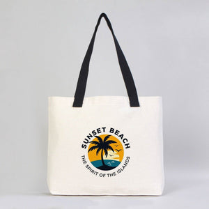 Bolsa de lona con asas negras, ejemplo de impresión Sunset Beach - Pamusan