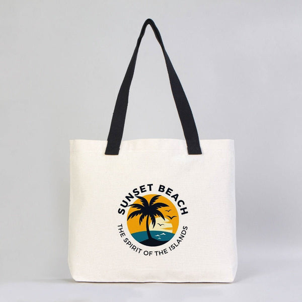 Bolsa de lona con asas negras, ejemplo de impresión Sunset Beach - Pamusan