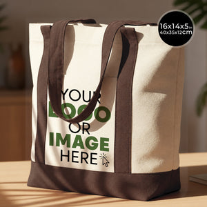 Tote bag personalizada con asas marrón oscuro – tu logo o imagen impresa en la parte delantera, 40 × 35 × 12 cm - Pamusan.es