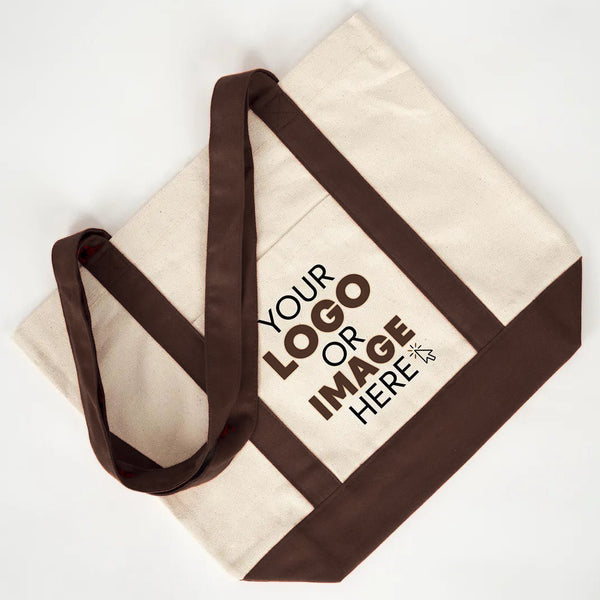 Tote bag personalizada vista desde arriba con un logo de ejemplo - Pamusan.es