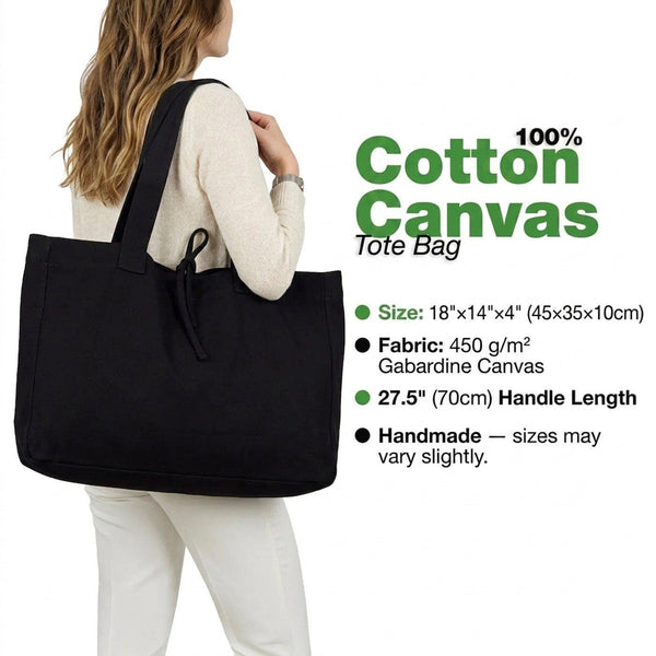 Custom Large Black Canvas Tote Bags – 18"W x 14"H x 4"L Personalized Bags With Logo - Pamusan.com