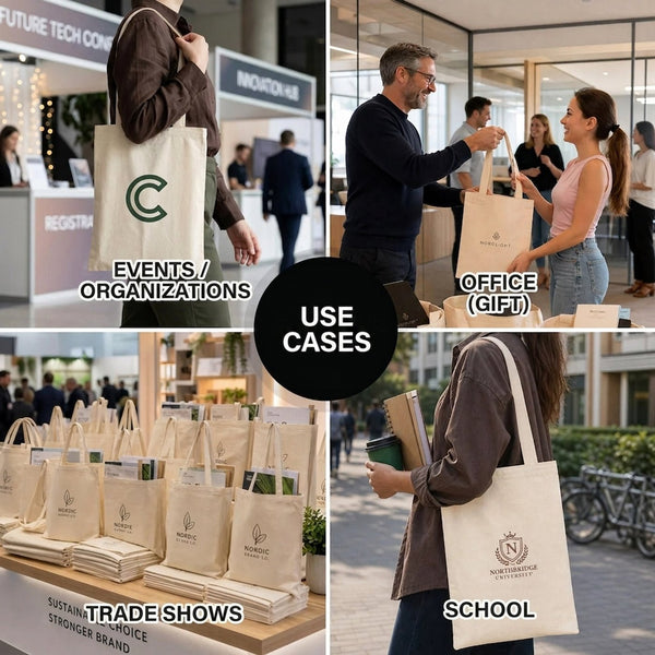 Custom Long Handle Tote Bag 10"x14" With Logo – Mini Printed, 6 oz Gabardine Fabric - Pamusan.com