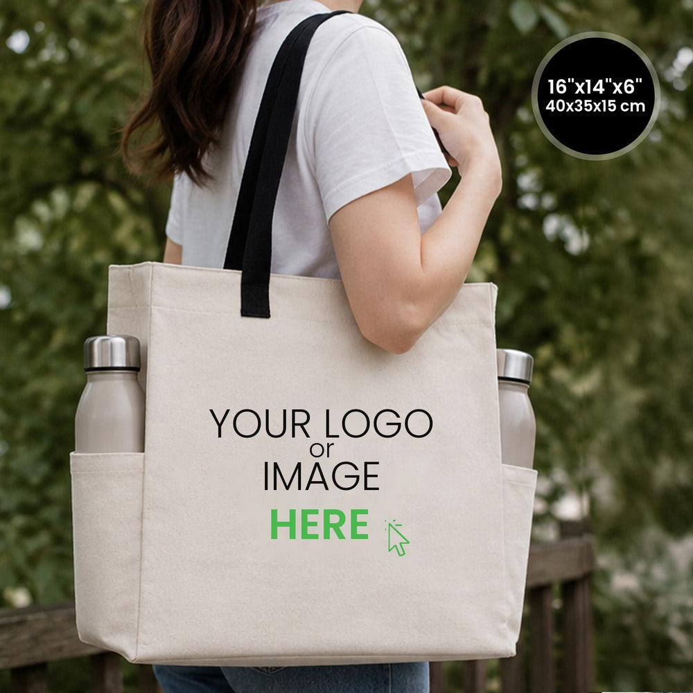 Bolsa de tela personalizada de 40 x 35 x 15 cm con tu logo o diseño impreso en la parte delantera