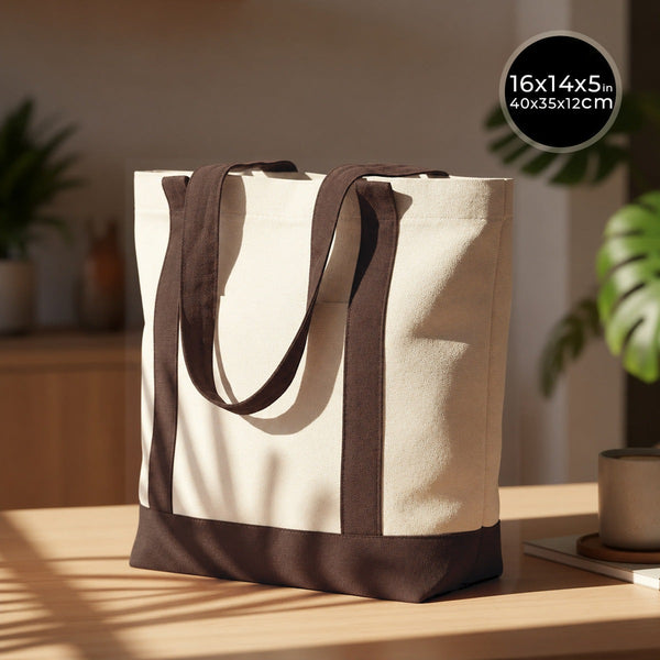 Bolsa de lona marrón oscuro 40 × 35 × 12 cm – tote bag lisa con asas marrones - Pamusan.es