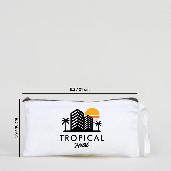 Fabric Pencil Case – 8"x4" White Cotton with Black Zipper (Personalized) - Pamusan.com