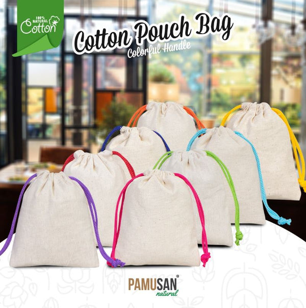 Fabric Pouch 4" W x 5" H (10 cm x 13 cm) - Turquoise Handle (Customize) - Pamusan.com