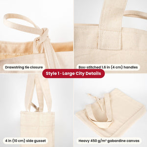 Tote bags de Nochevieja – bolsas de tela en 3 modelos, 9 diseños Happy New Year 2027: Large City 45 × 35 × 10 cm, asas rojas 45 × 35 × 8 cm o ribete rojo 40 × 35 × 12 cm - Pamusan.es