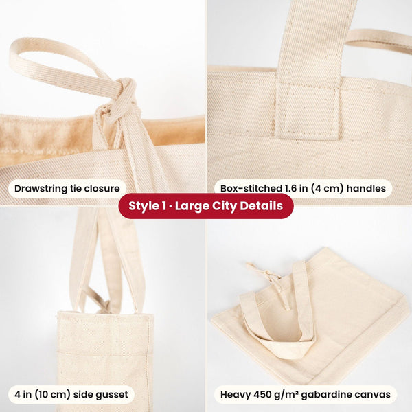 Tote bags de Nochevieja – bolsas de tela en 3 modelos, 9 diseños Happy New Year 2027: Large City 45 × 35 × 10 cm, asas rojas 45 × 35 × 8 cm o ribete rojo 40 × 35 × 12 cm - Pamusan.es
