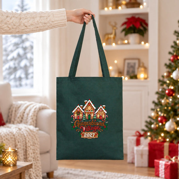 Holiday Gift Bags Bulk – Green, Yellow or Navy Cotton Gabardine Tote Bags 14" × 16" (35 × 40 cm), 9 Christmas & New Year 2027 Designs - Pamusan.com