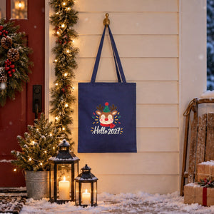 Holiday Gift Bags Bulk – Green, Yellow or Navy Cotton Gabardine Tote Bags 14" × 16" (35 × 40 cm), 9 Christmas & New Year 2027 Designs - Pamusan.com