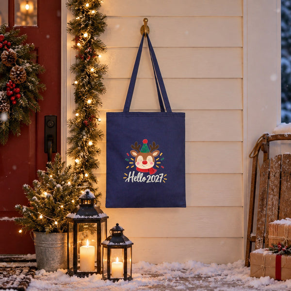 Holiday Gift Bags Bulk – Green, Yellow or Navy Cotton Gabardine Tote Bags 14" × 16" (35 × 40 cm), 9 Christmas & New Year 2027 Designs - Pamusan.com