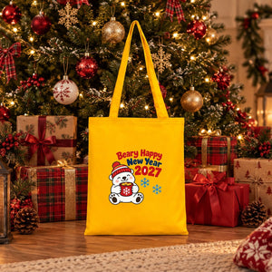 Holiday Gift Bags Bulk – Green, Yellow or Navy Cotton Gabardine Tote Bags 14" × 16" (35 × 40 cm), 9 Christmas & New Year 2027 Designs - Pamusan.com