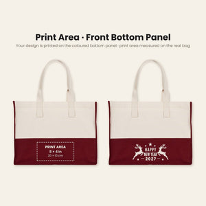 Bolsa tote grande de Navidad – tote bag bicolor de lona 45 × 35 × 19 cm, burdeos, negro o verde salvia, 9 diseños de Navidad y Año Nuevo 2027 - Pamusan.es