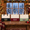 Bolsa tote grande de Navidad – tote bag bicolor de lona 45 × 35 × 19 cm, burdeos, negro o verde salvia, 9 diseños de Navidad y Año Nuevo 2027 - Pamusan.es