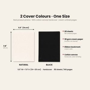 New Year Journal Bulk – Canvas Notebook A5 5.5" × 7.9" (14 × 20 cm), 9 Happy New Year 2027 Designs, Natural or Black Cover - Pamusan.com