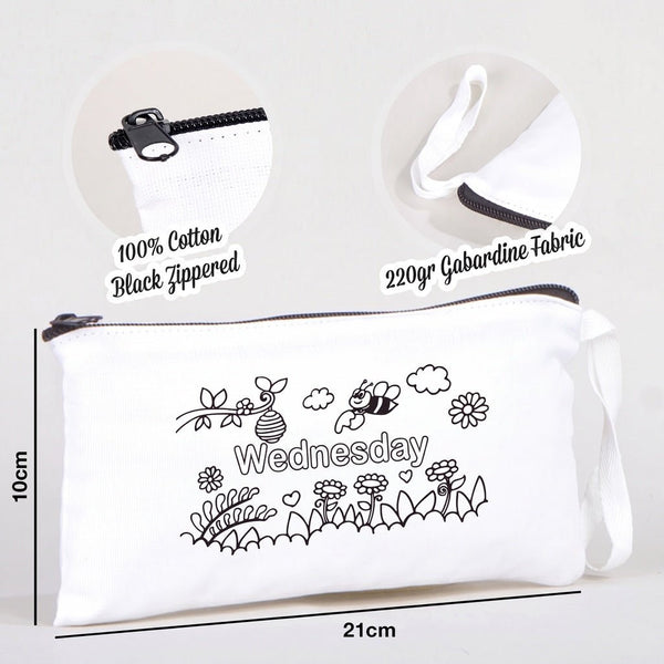 Paintable Pencil Case with Wednesday Design – 8" × 4" - 6 oz - Pamusan.com